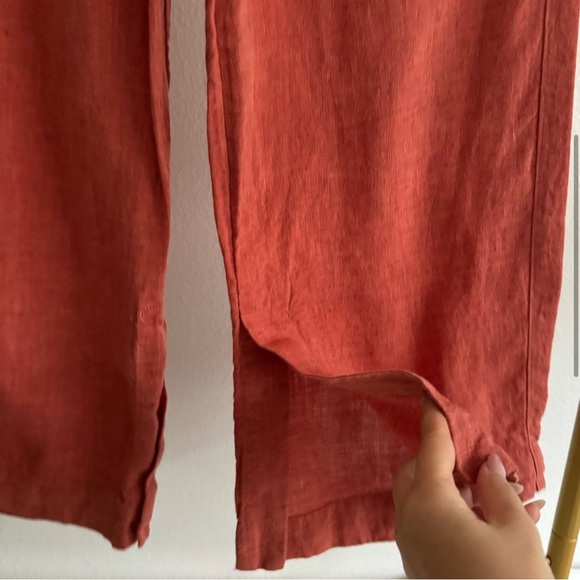 Athleta Retreat Linen Pull On Stretch Waist Wide Leg Orange Pants Trousers - Picture 4 of 5